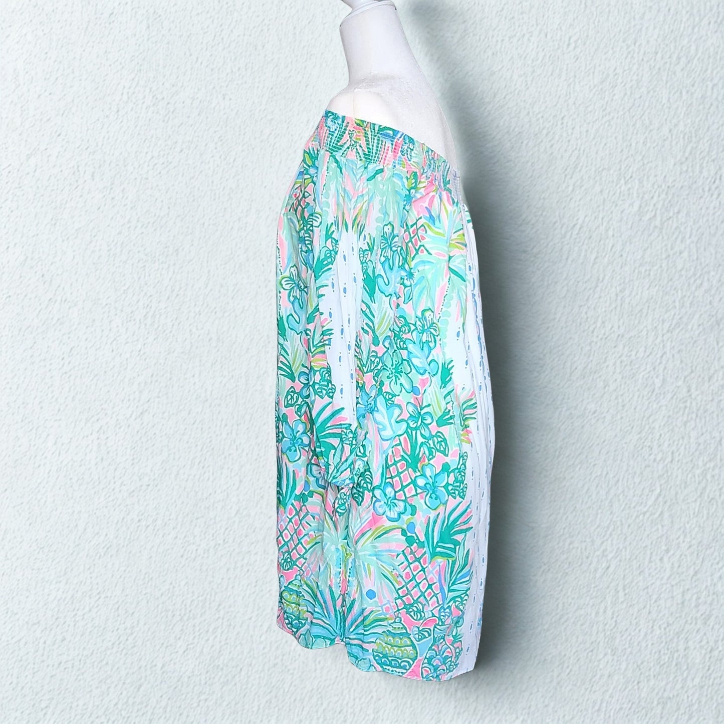 Lilly Pulitzer Women's Maryellen Off Shoulder Dress Coconut Row Pineapple Print Resort White Size M