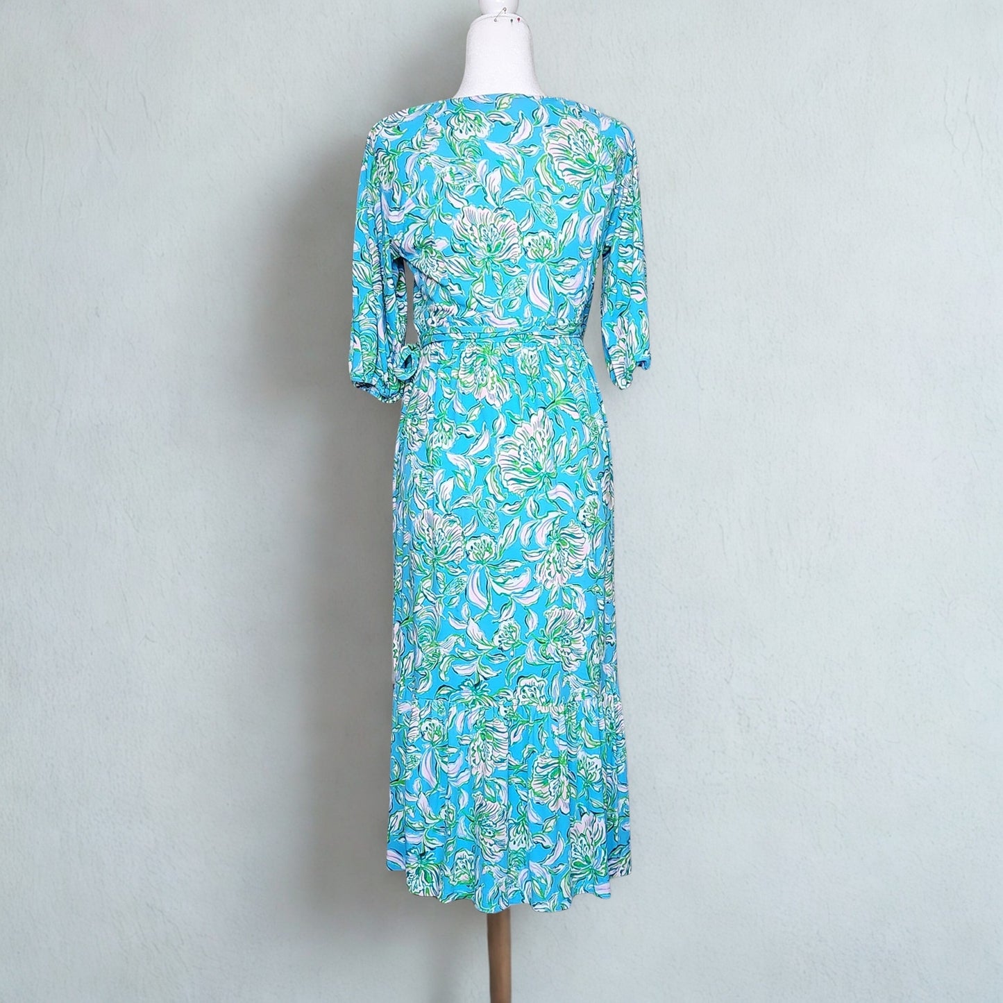 Lilly Pulitzer Women's Brantley Midi Wrap Dress Cumulus Blue Chick Magnet Size Large