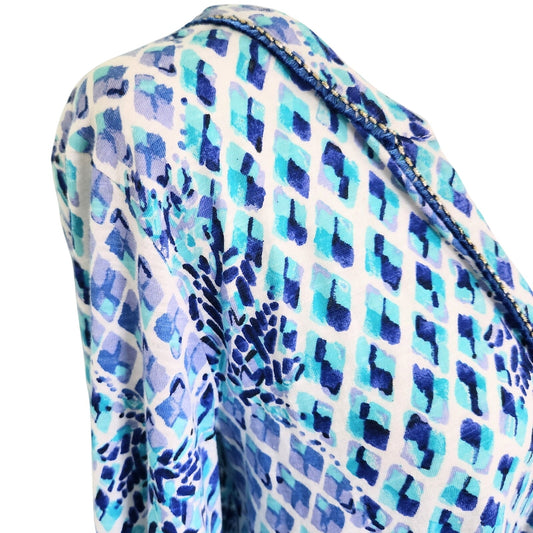 Lilly Pulitzer Aleece Joy Dress Oyster Bay Navy Ruffle Your Feathers Blue Pineapple Print Women's Size Large Long Sleeve Tunic