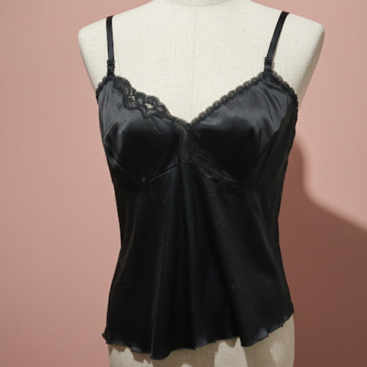 Vintage Vanity Fair Black Nylon Camisole | Size 36 | 1960s–70s Lingerie