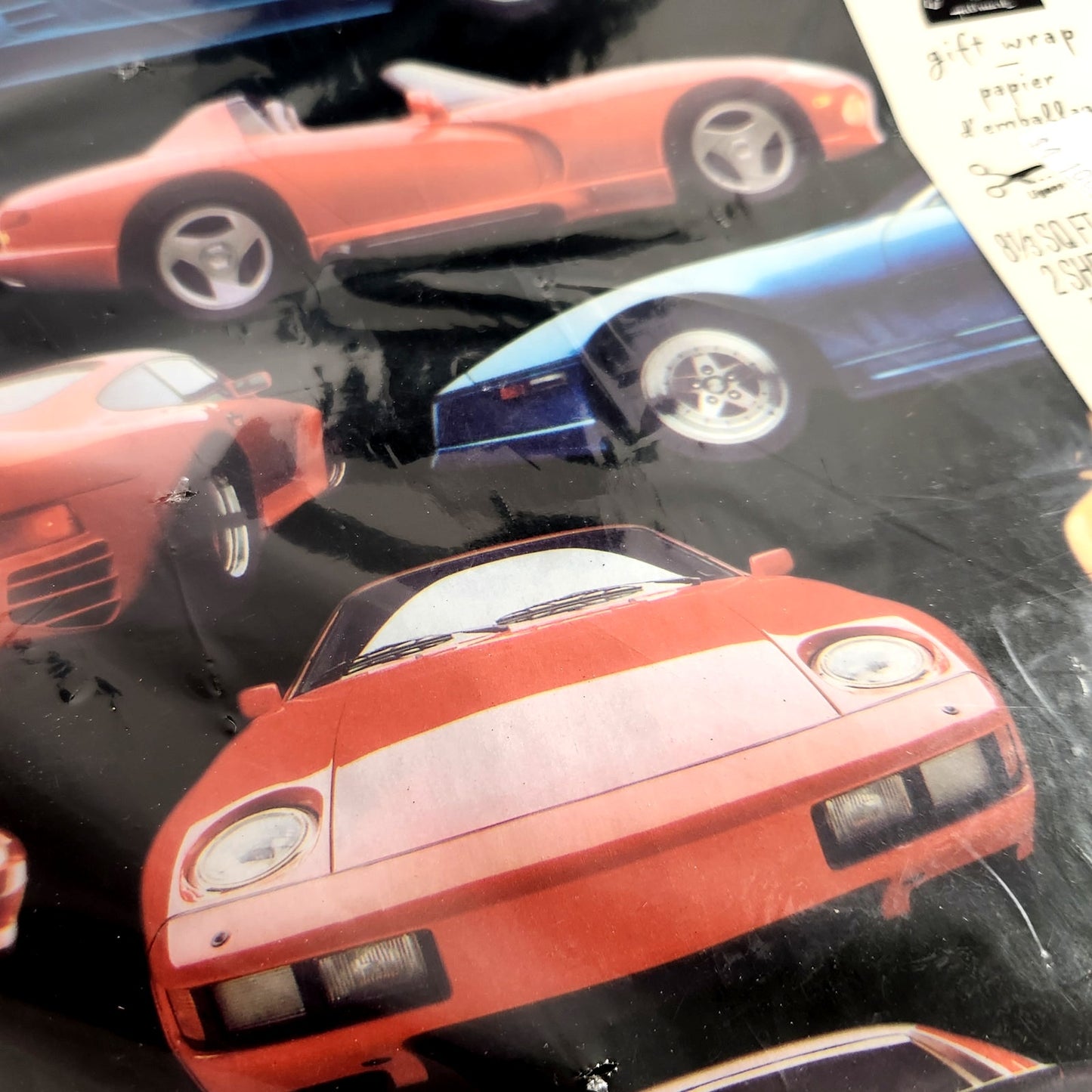 Vintage Hallmark Gift Wrap – Sports Cars Wrapping Paper – 2 Sheets, 1980s Expressions by Hallmark – Classic Car Gift Wrap – Retro Auto Party Supplies