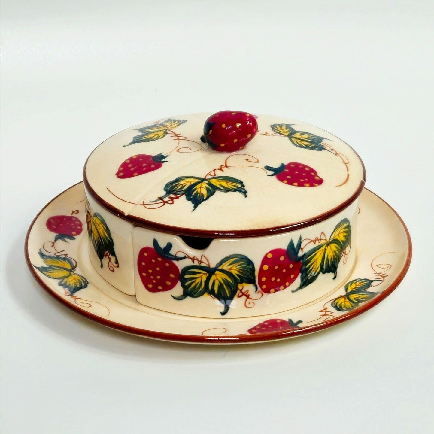 Vintage Hand-Painted Ceramic Strawberry Trio Server