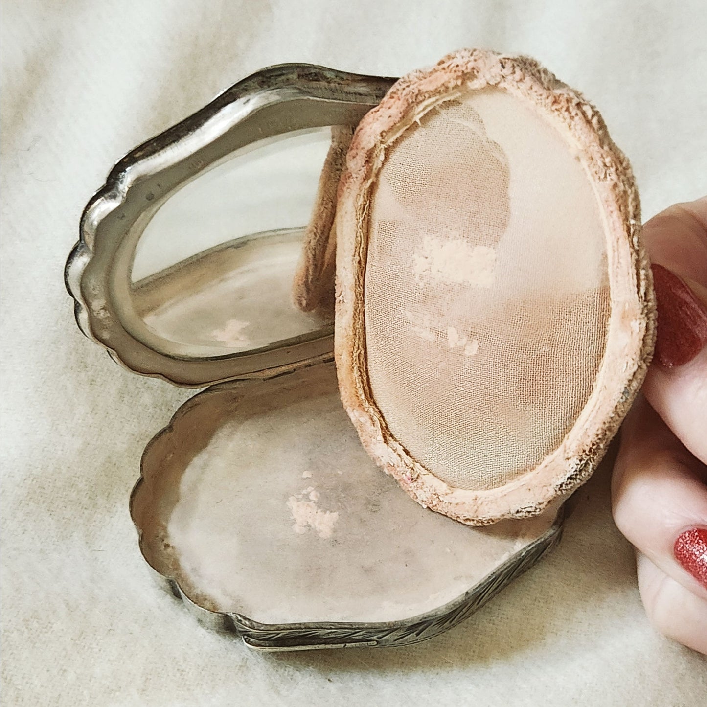 1920s Antique .800  Art Nouveau Silver Compact with Mirror