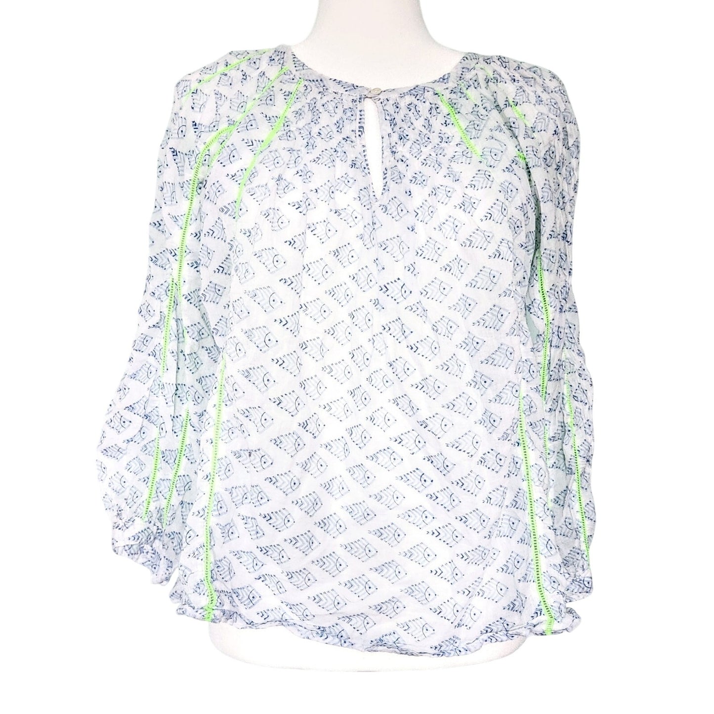 Roberta Roller Rabbit Lightweight Cotton Voile Long Sleeve Blouse Women's Size Small