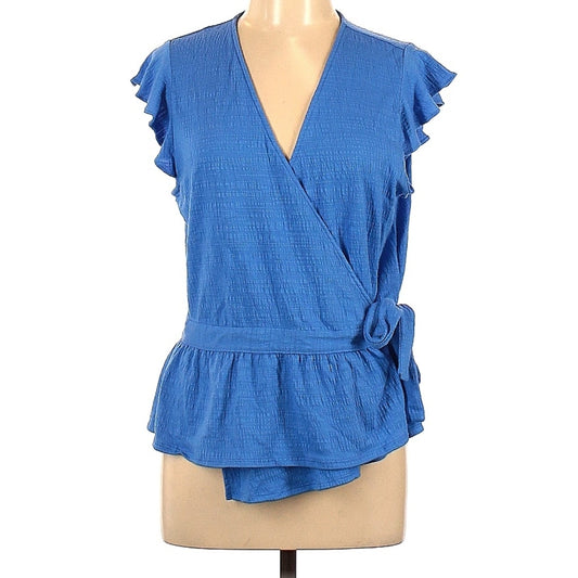 Banana Republic Women's Cornflower Blue Crinkle Wrap Flutter Top Size Large