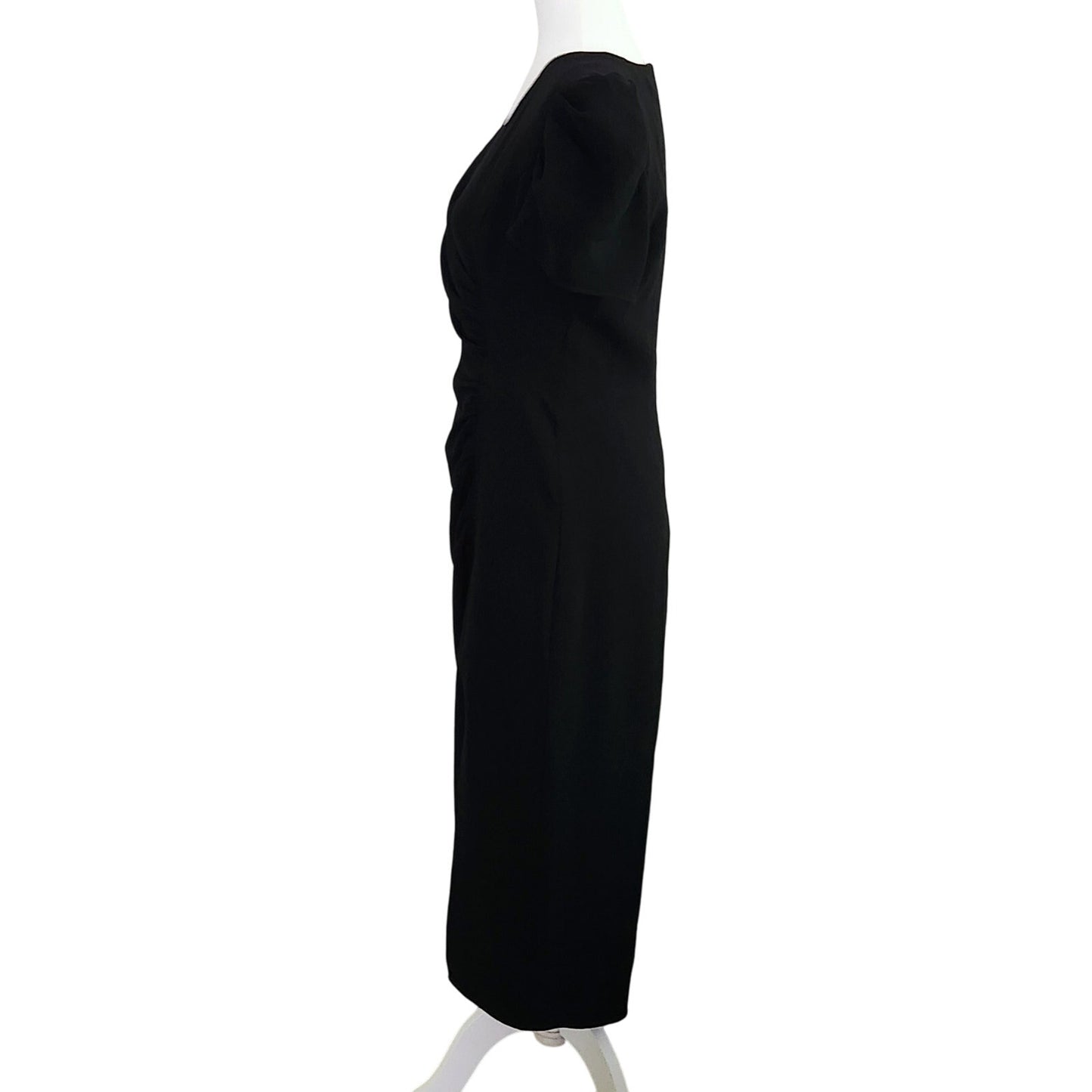 Shoshanna Women's Caldwell Puff Sleeve Faux Wrap Midi Dress – Jet Black – Size 8