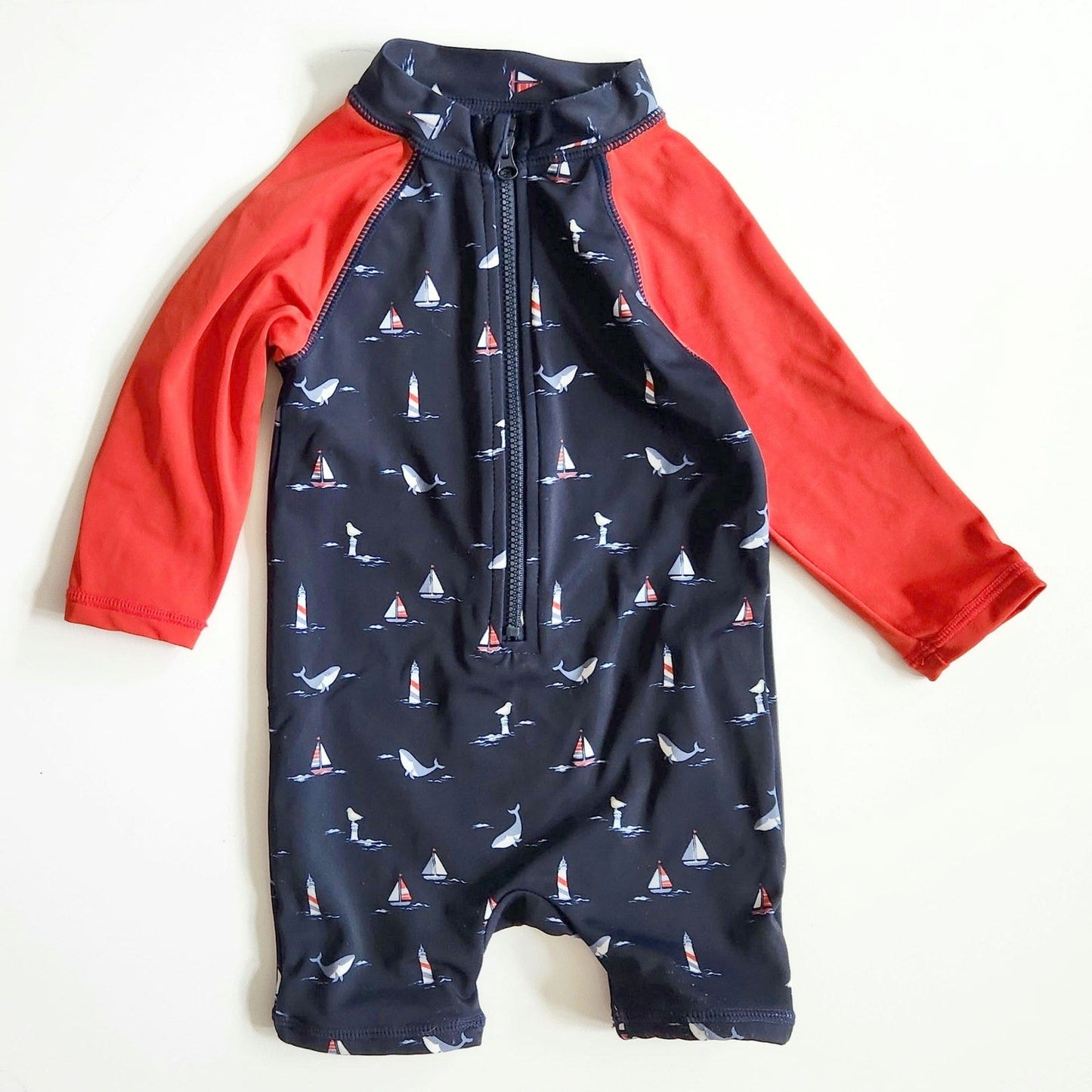 Janie and Jack Baby Whale Rash Guard Swimsuit Merchant Marine Whale Size 6-12 Months