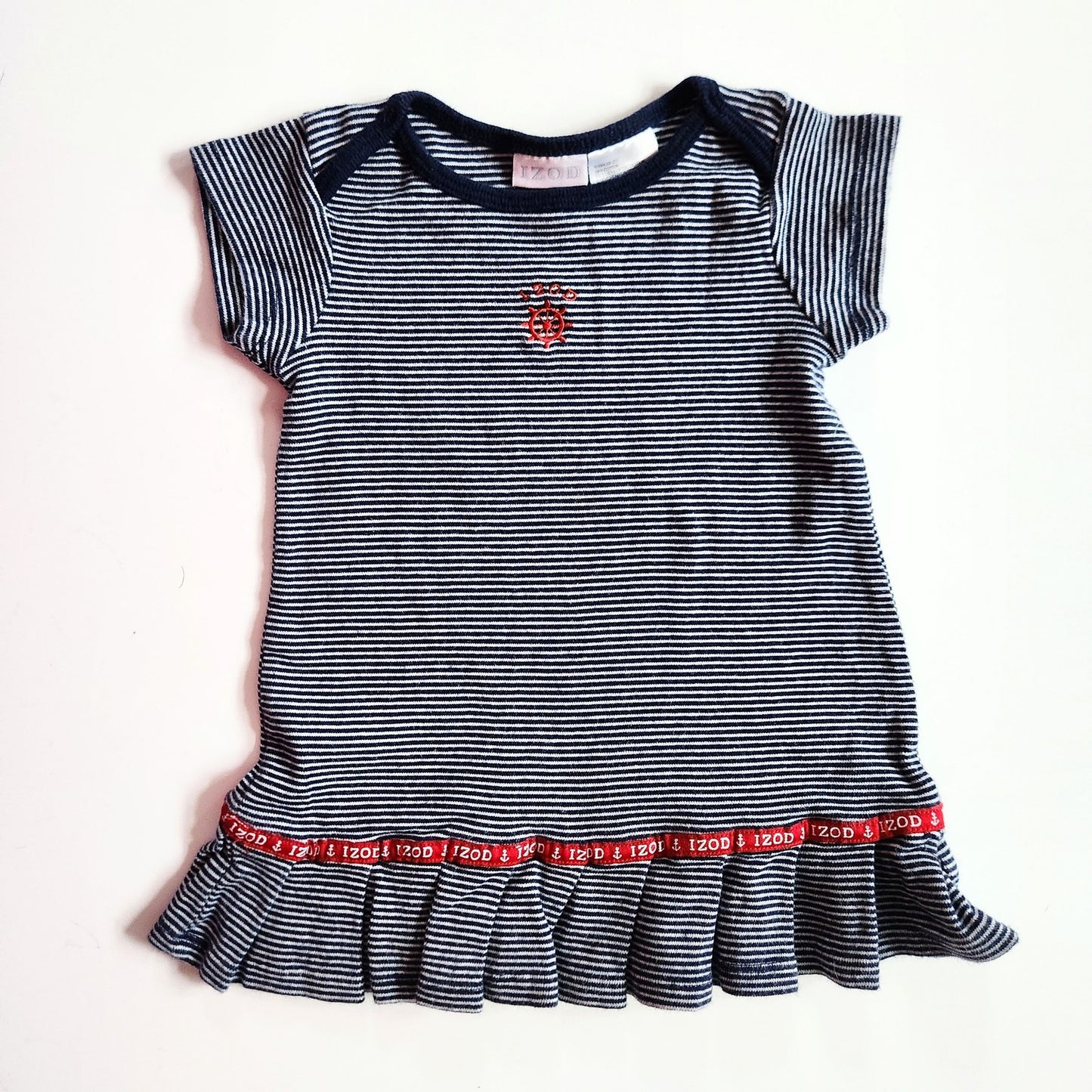 Izod Navy Blue & White Striped Drop Waist Short Sleeve Cotton Dress Size 2T