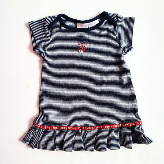 Izod Navy Blue & White Striped Drop Waist Short Sleeve Cotton Dress Size 2T