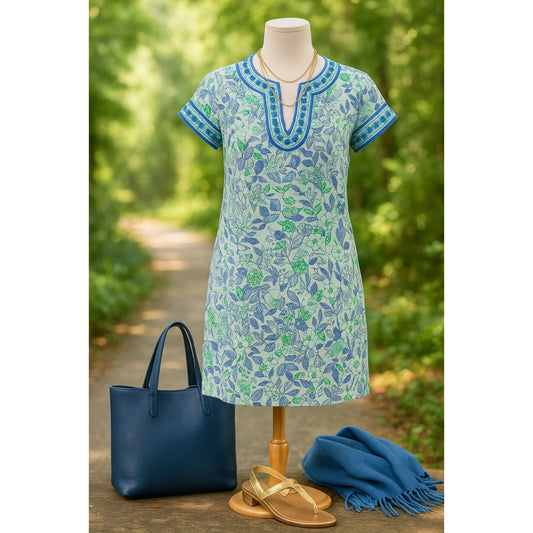 Vineyard Vines Linen Cordia Floral Embroidered Tunic Dress Wintermint Women's Size 4