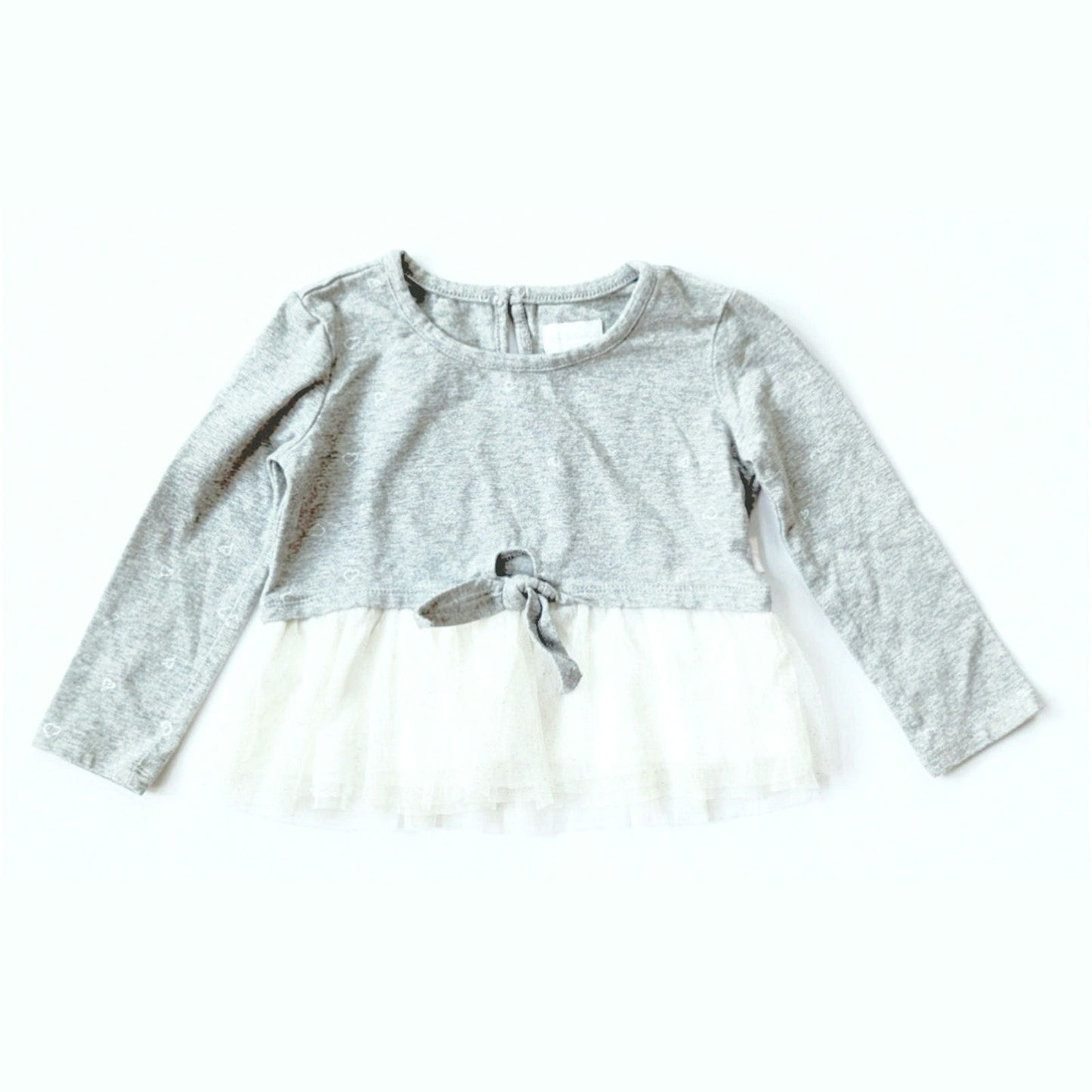 BCBGirls Heather Gray Long Sleeve Tie Top w/ Sparkly Ivory Tulle Tutu Skirt | Toddler Girls 2T