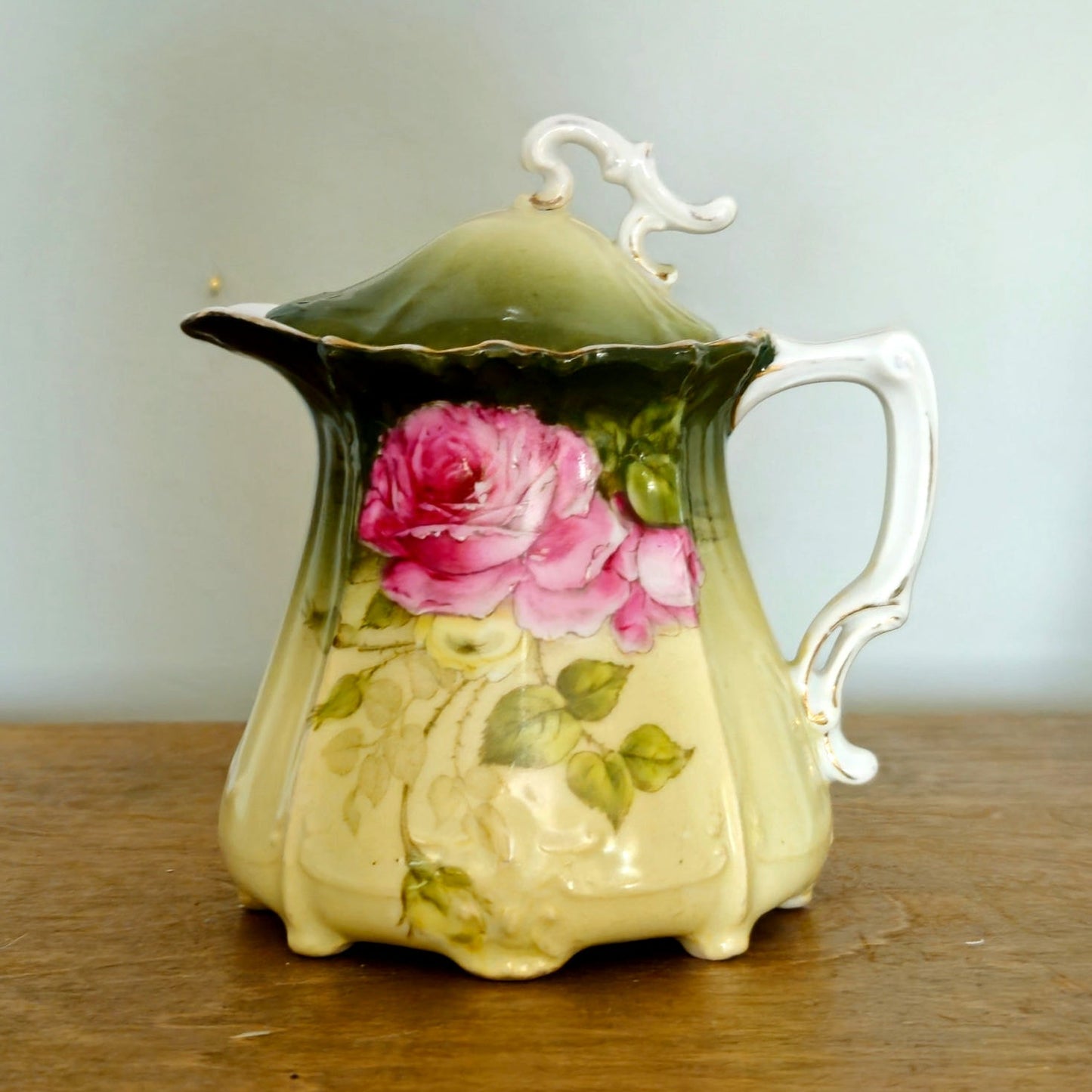Antique Bavarian Hand Painted Rose Creamer with Lid