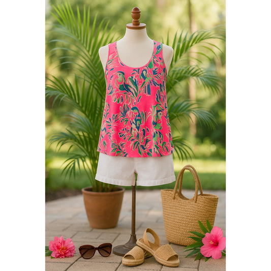Lilly Pulitzer Women's Monterey Racerback Pink Toucan Tango Tank Top Shirt M