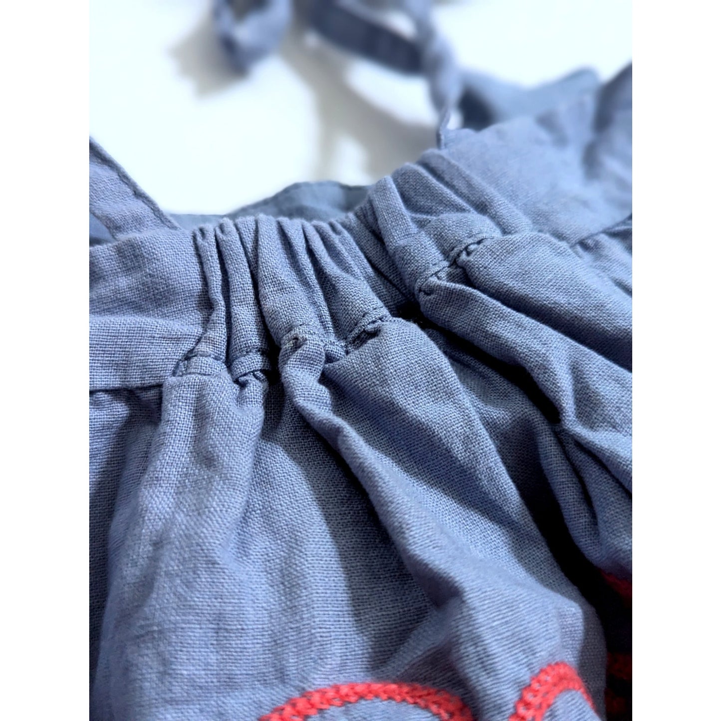 Tea	Collection Linen Blend Blue Chambray Red Embroidered Dress Size 3-6 months