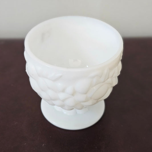 Vintage Milk Glass Pedestal Compote – Grape Pattern 5” Bowl