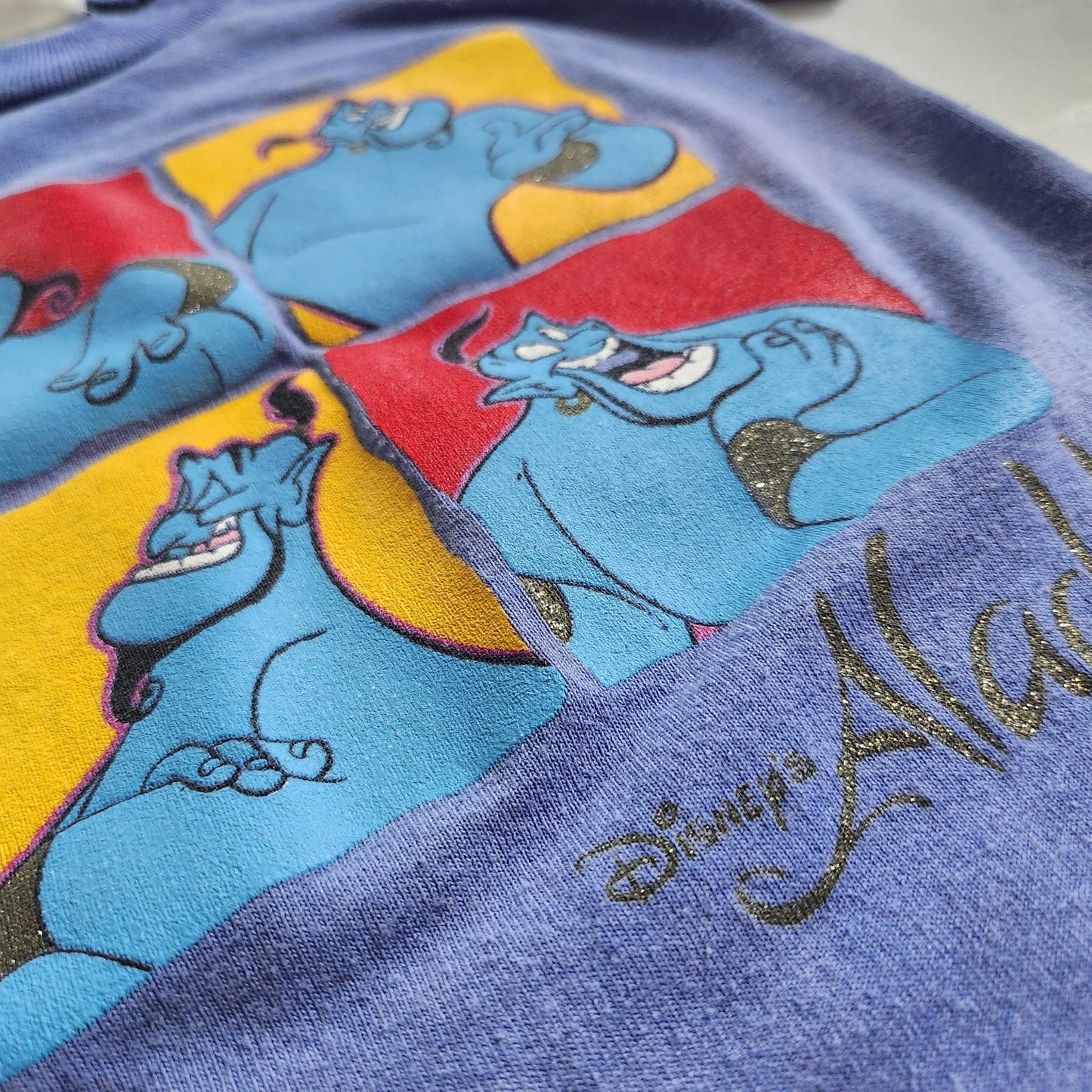 Disney Vintage 1990s Aladdin Toddler Kids Genie Sparkle Blue T-shirt | Size 2T