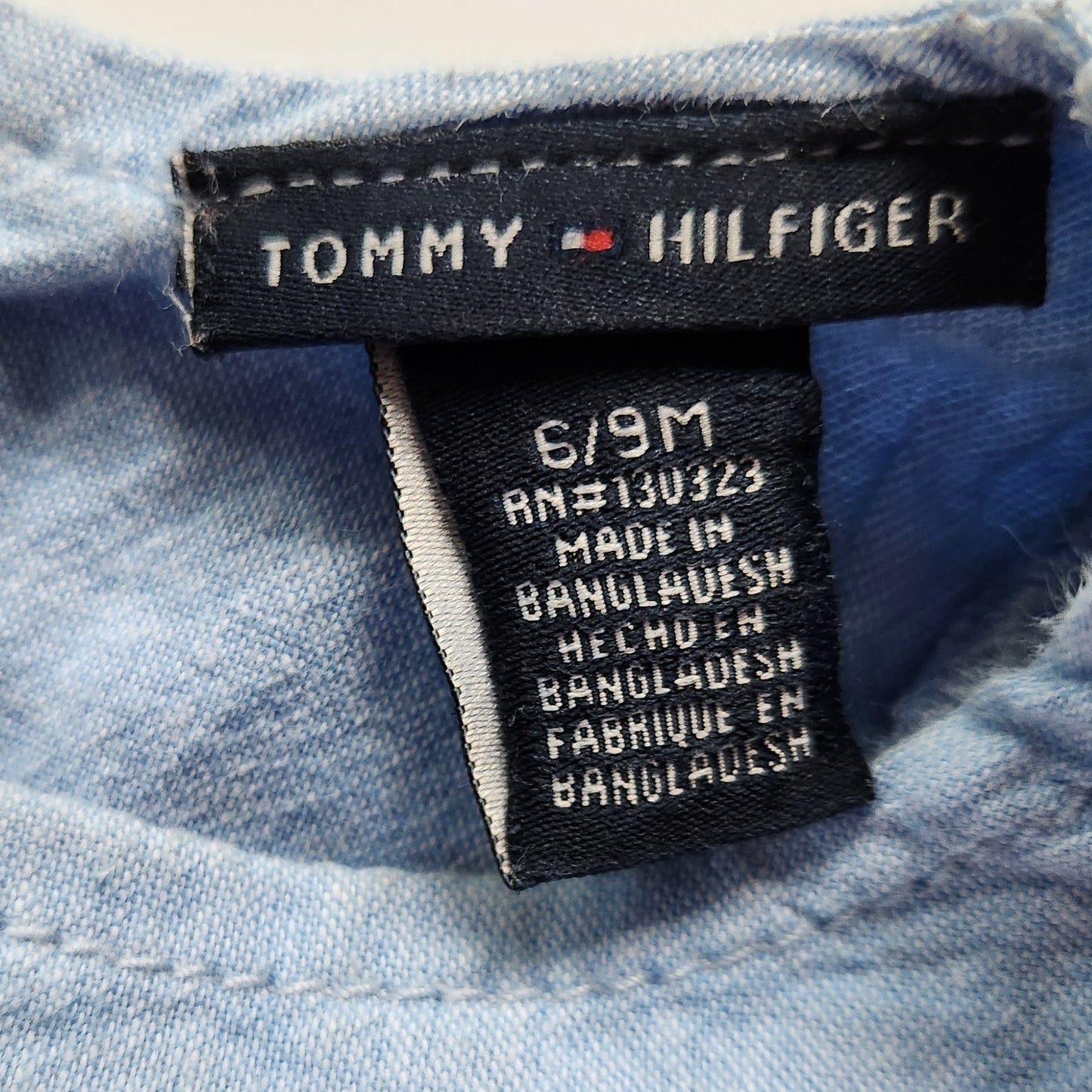 Tommy Hilfiger Chambray Red White & Blue Flutter Sleeve Dress Size 6/9 months