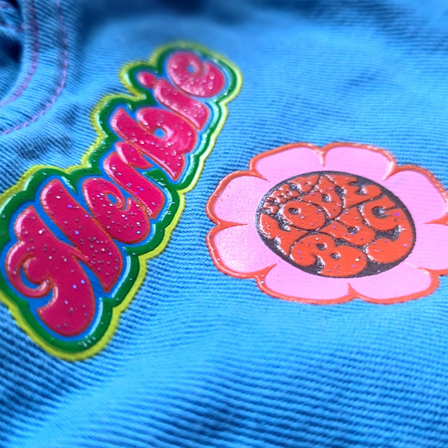 Vintage 2005 Disney Herbie Fully Loaded Pants | Girls 7/8 | Blue Cuffed Love Bug Flower Power Scarf Belt