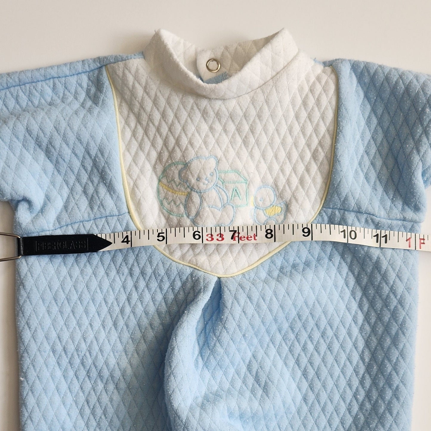Vintage 1980s LéRoi Kov.R.Alls Blue Quilted Baby Sleeper | Teddy Bear & Duck Embroidery | Size 0-3 Months | Made in USA