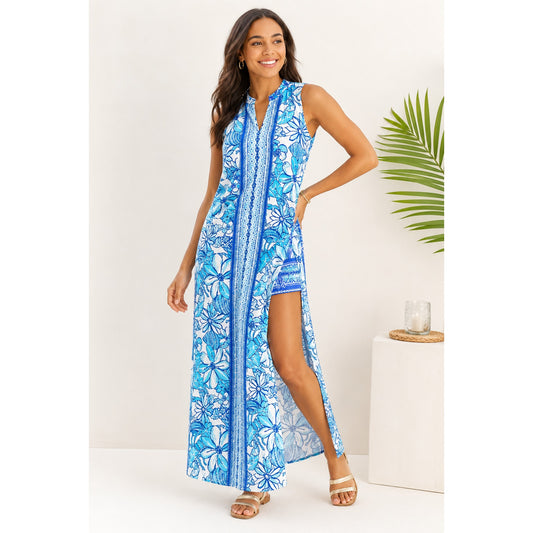 Lilly Pulitzer Donna Maxi Romper | Succulent Blue Coronado Crab | Women's 00