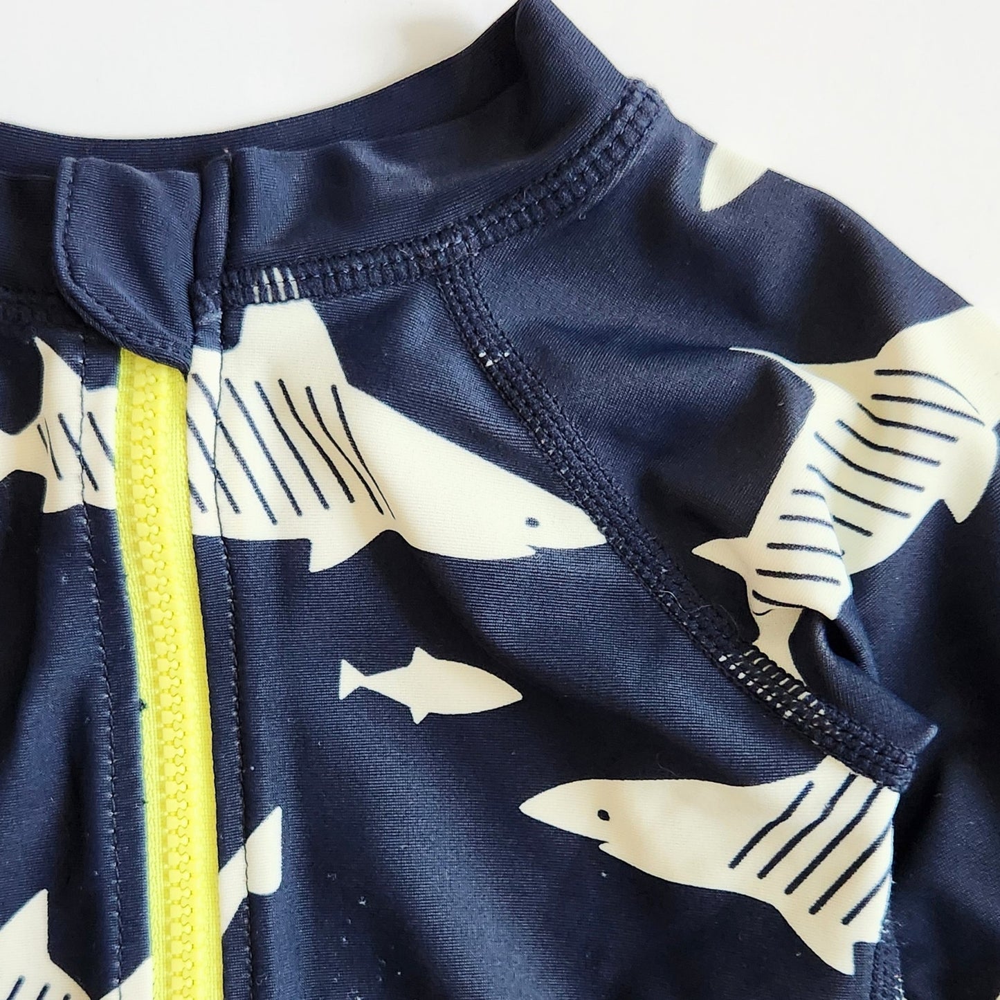 Tea Collection Infant Navy Bkue Shark Rash Guard One Piece Swimsuit Size 6 months