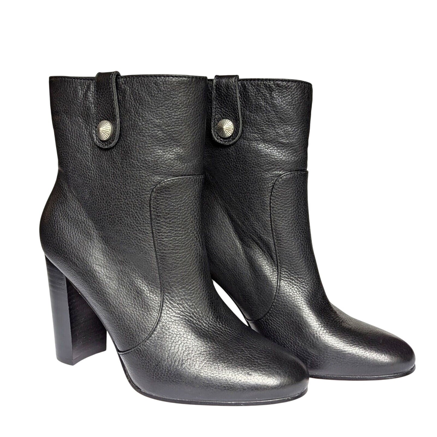 Black Pebbled Leather Heeled Ankle Booties with Pewter Stud | Women's 7.5 | NWOT