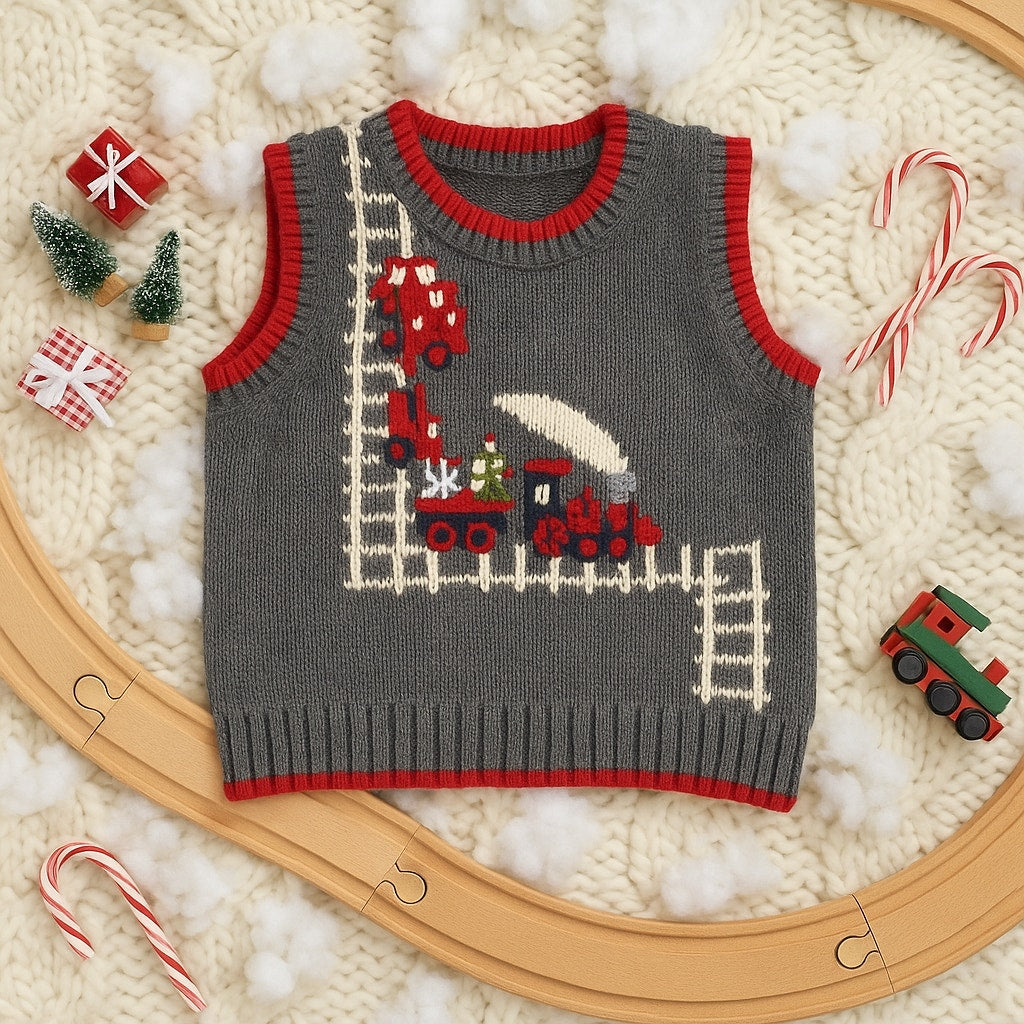 Vintage Greendog Holiday Train Sweater Vest | Baby 12 Months | Christmas Classic
