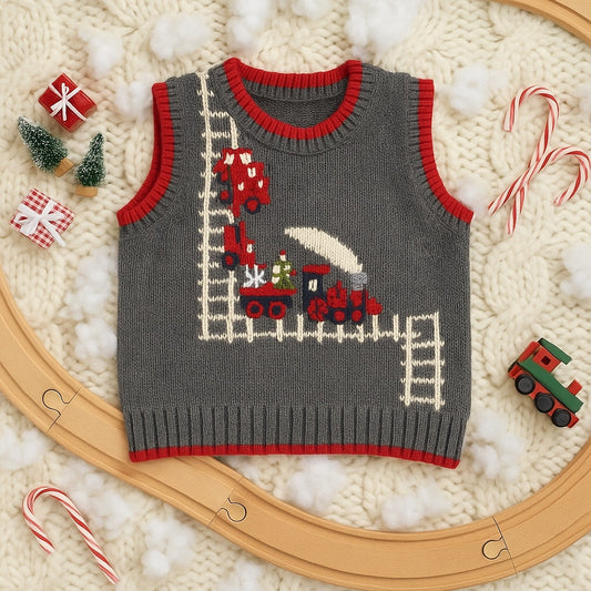 Vintage Greendog Holiday Train Sweater Vest | Baby 12 Months | Christmas Classic