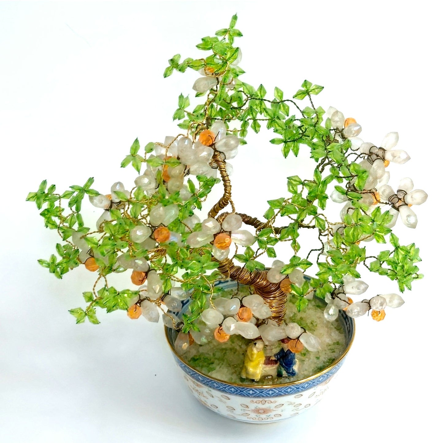 Vintage Chinese Gemstone Bonsai Tree in Porcelain Bowl