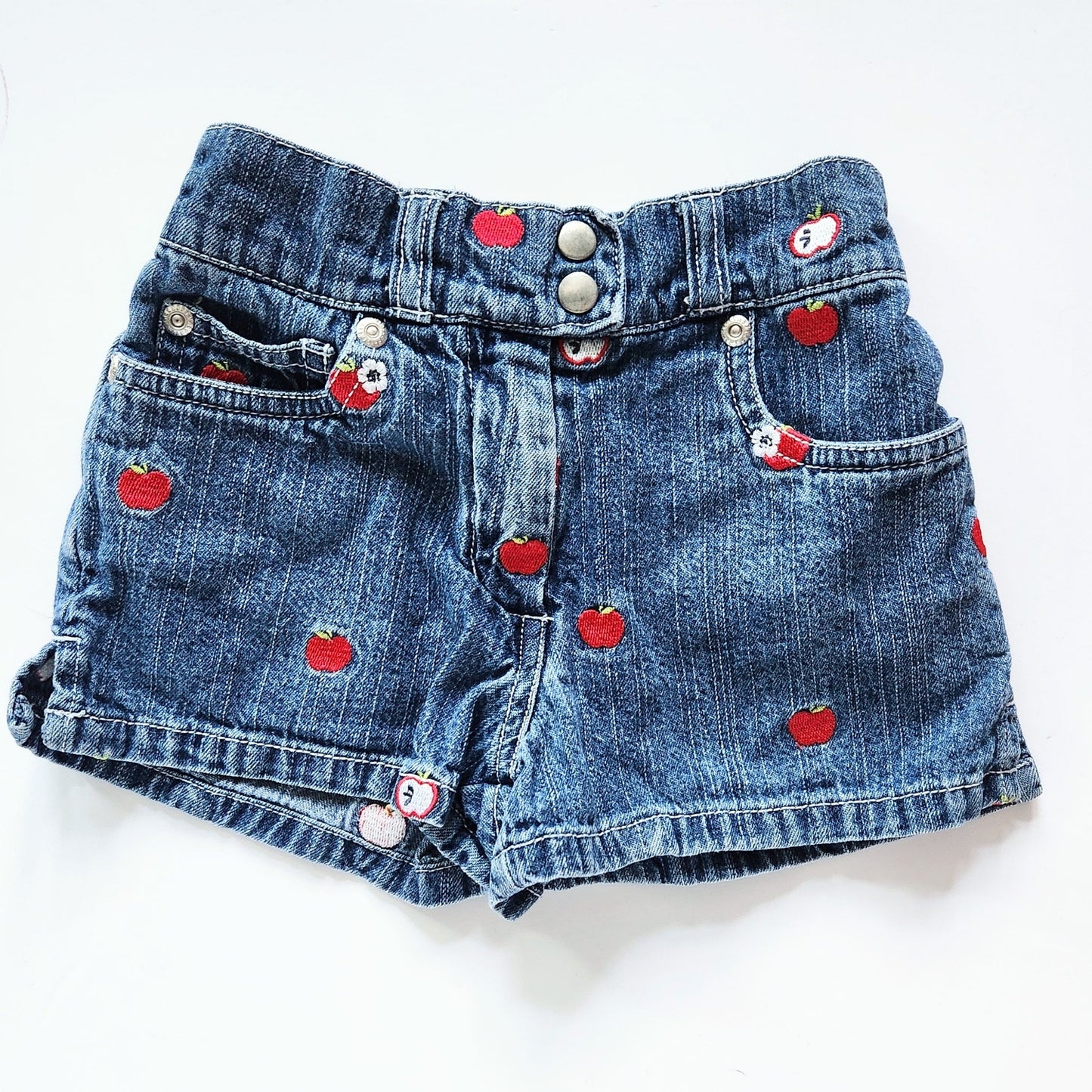 Vintage Gymboree 2003 Apple Embroidered Denim Shorts – Toddler Girl 3T, Dark Wash 100% Cotton