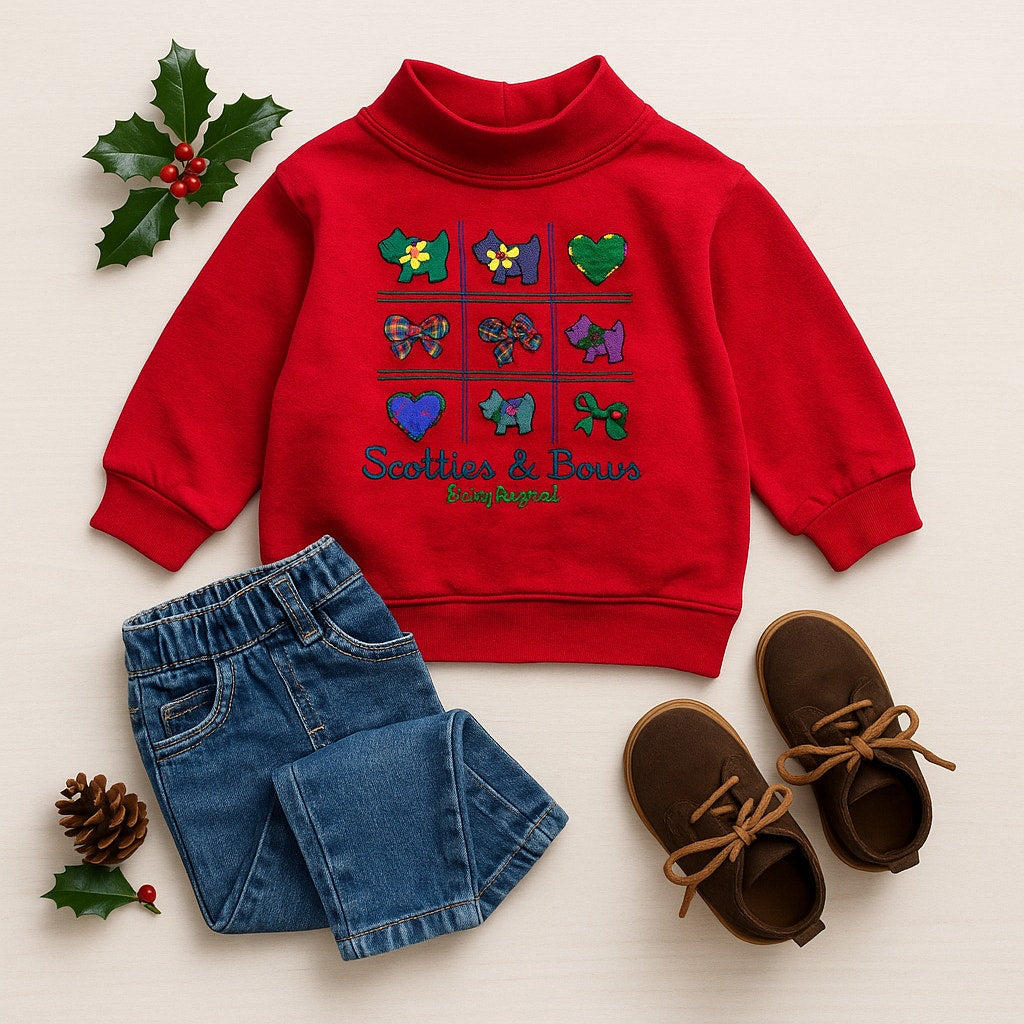 Vintage Baby B’Gosh Scotties & Bows Red Sweatshirt – Toddler 18M – 90s Christmas Holiday Pullover