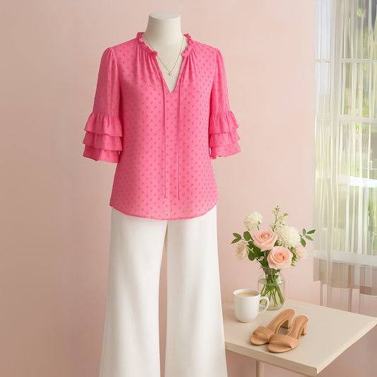 Julius Tier Sleeve Silk Blend Blouse Hot Pink | Women's M