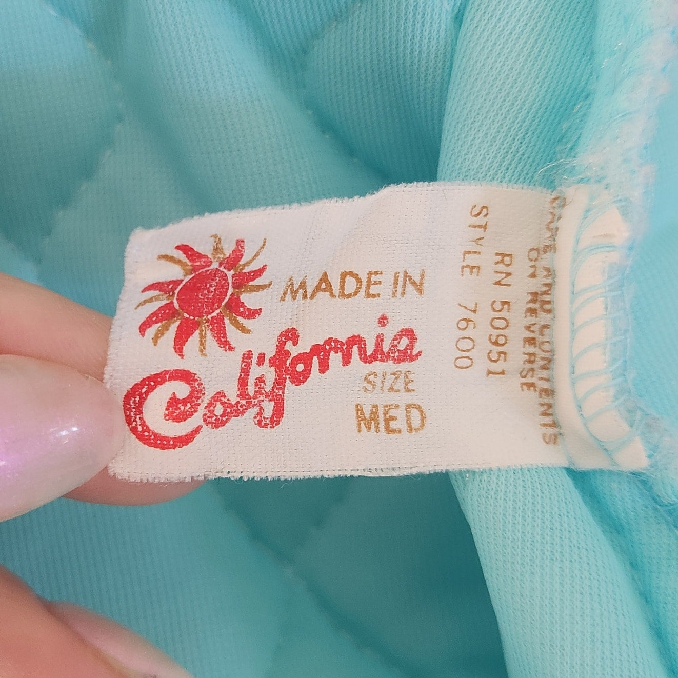 1960s Aqua Blue Quilted Nylon Bed Jacket with Ruffle Trim | Made in California | Women's M