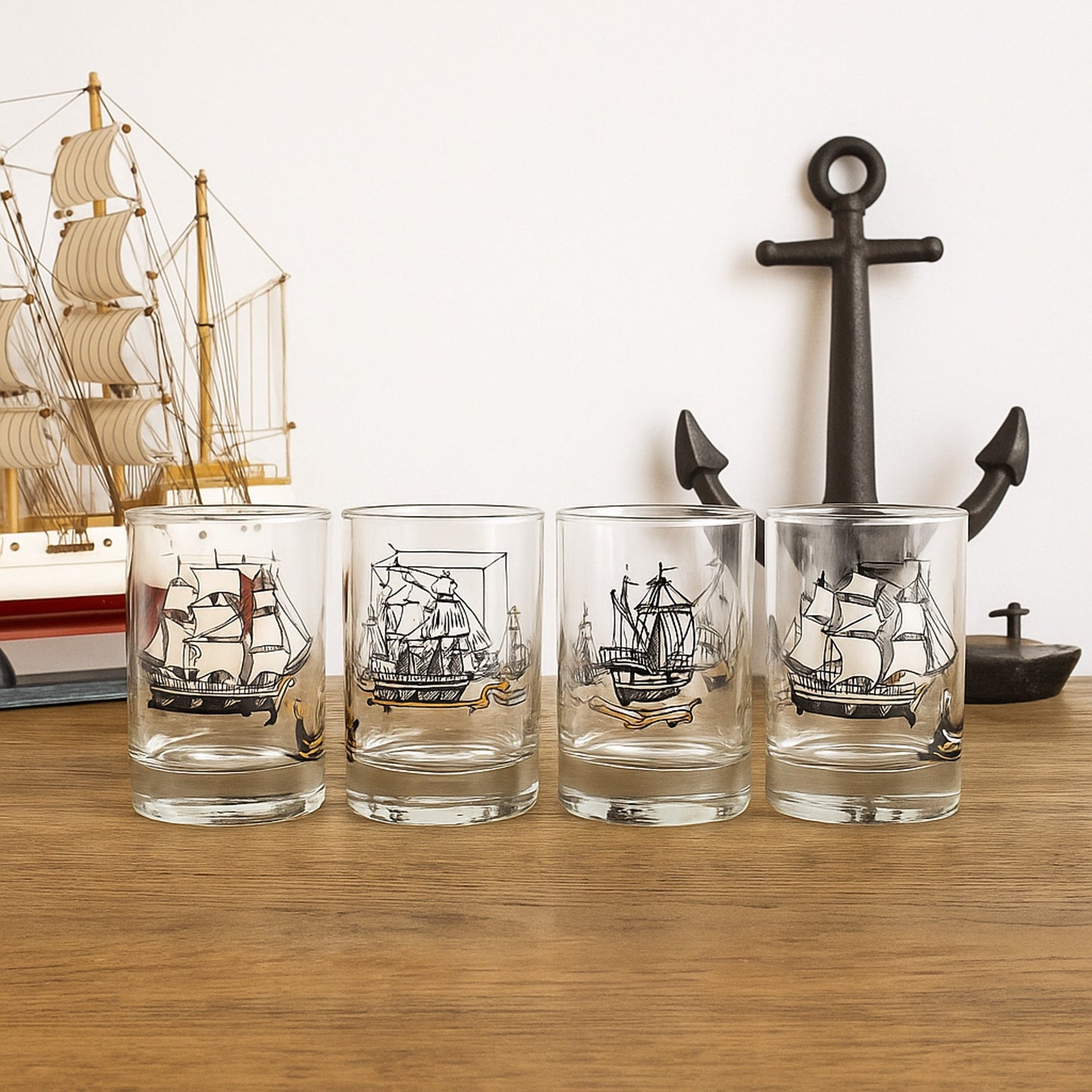 Set of 4 Vintage Mid-Century “Old Ships” Tumbler Cocktail Glasses