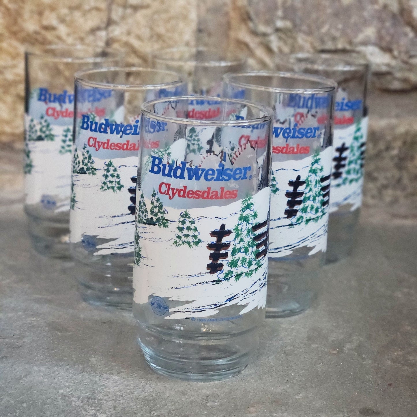 1995 Budweiser “Clydesdales Winter Scene” Highball Glasses – Set of 6