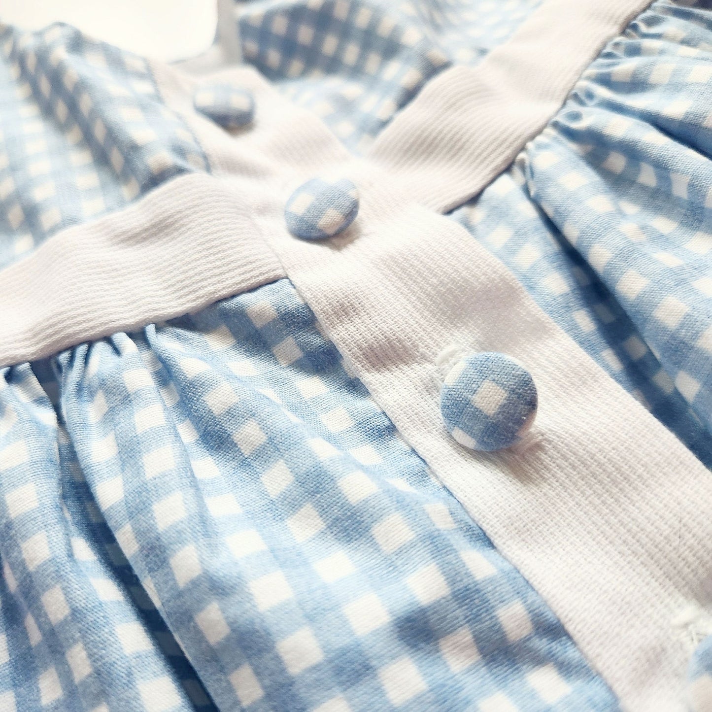 Vintage 1980s Baby Girl Dress – Blue Gingham Bunny Rabbit & Tulip Teapot Appliqué – Infant 18 Months Easter Spring Tea Party Outfit