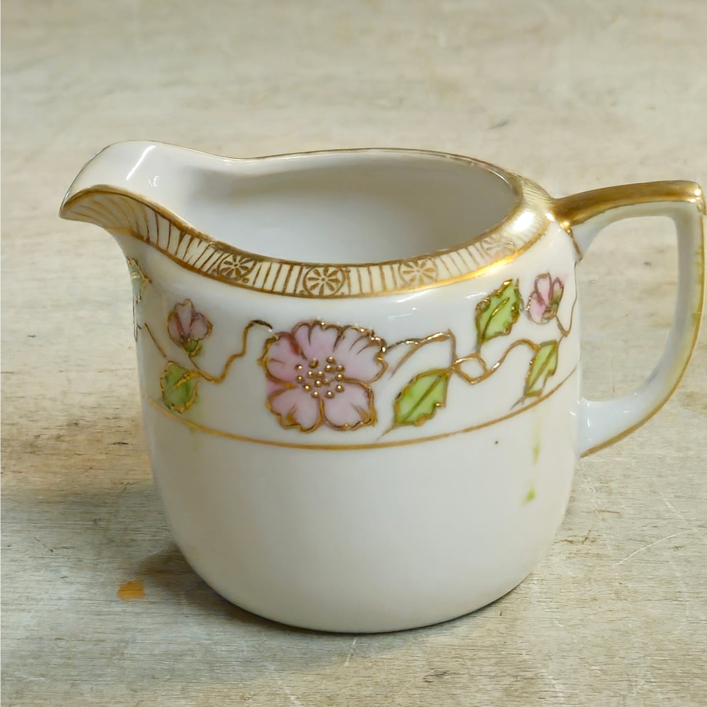 Antique Japanese Nippon Porcelain Cherry Blossom Creamer & Covered Sugar Bowl