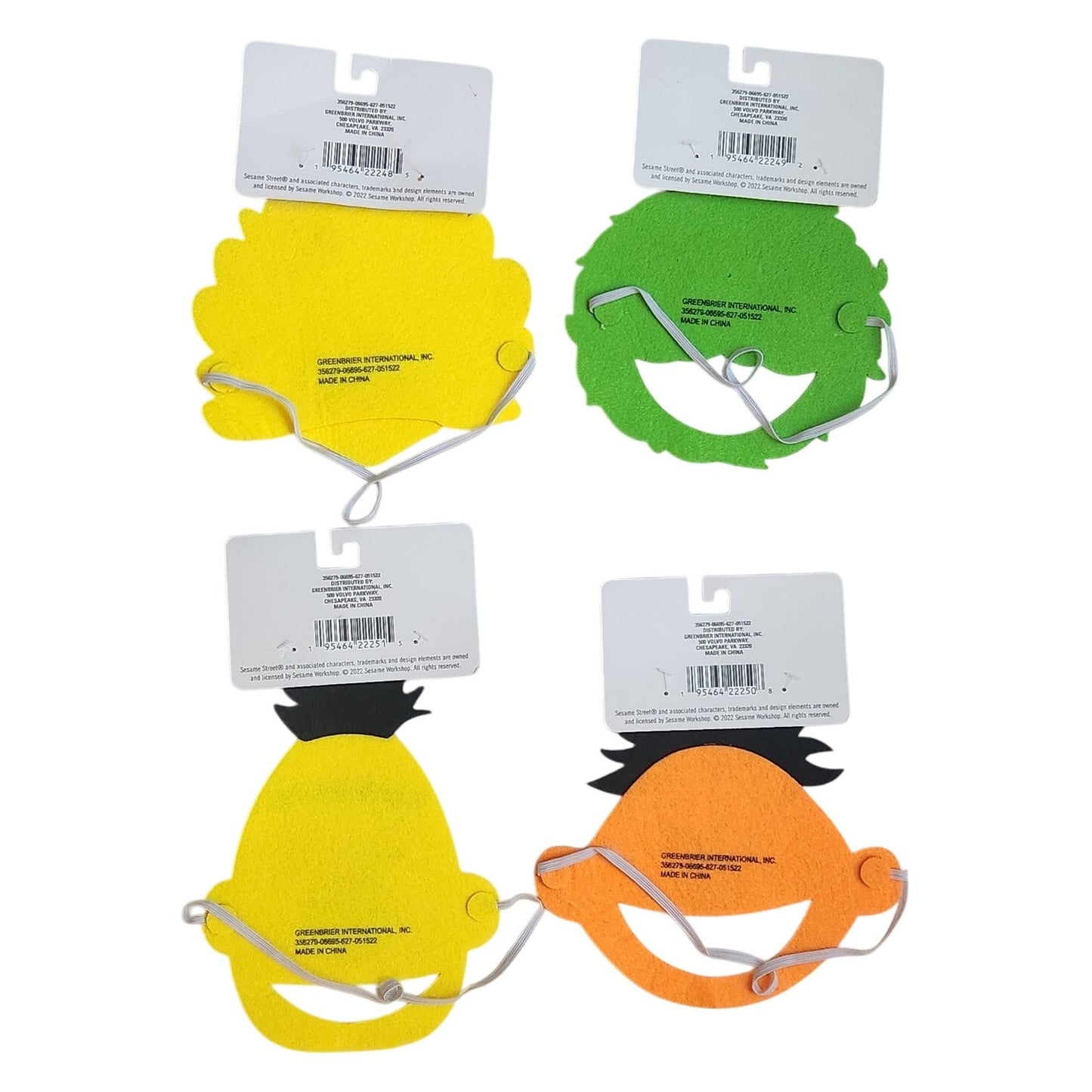 🧡 Sesame Street Felt Masks Set of 4 – Big Bird, Oscar the Grouch, Bert, and Ernie – Kids Dress-Up Party Favors Halloween