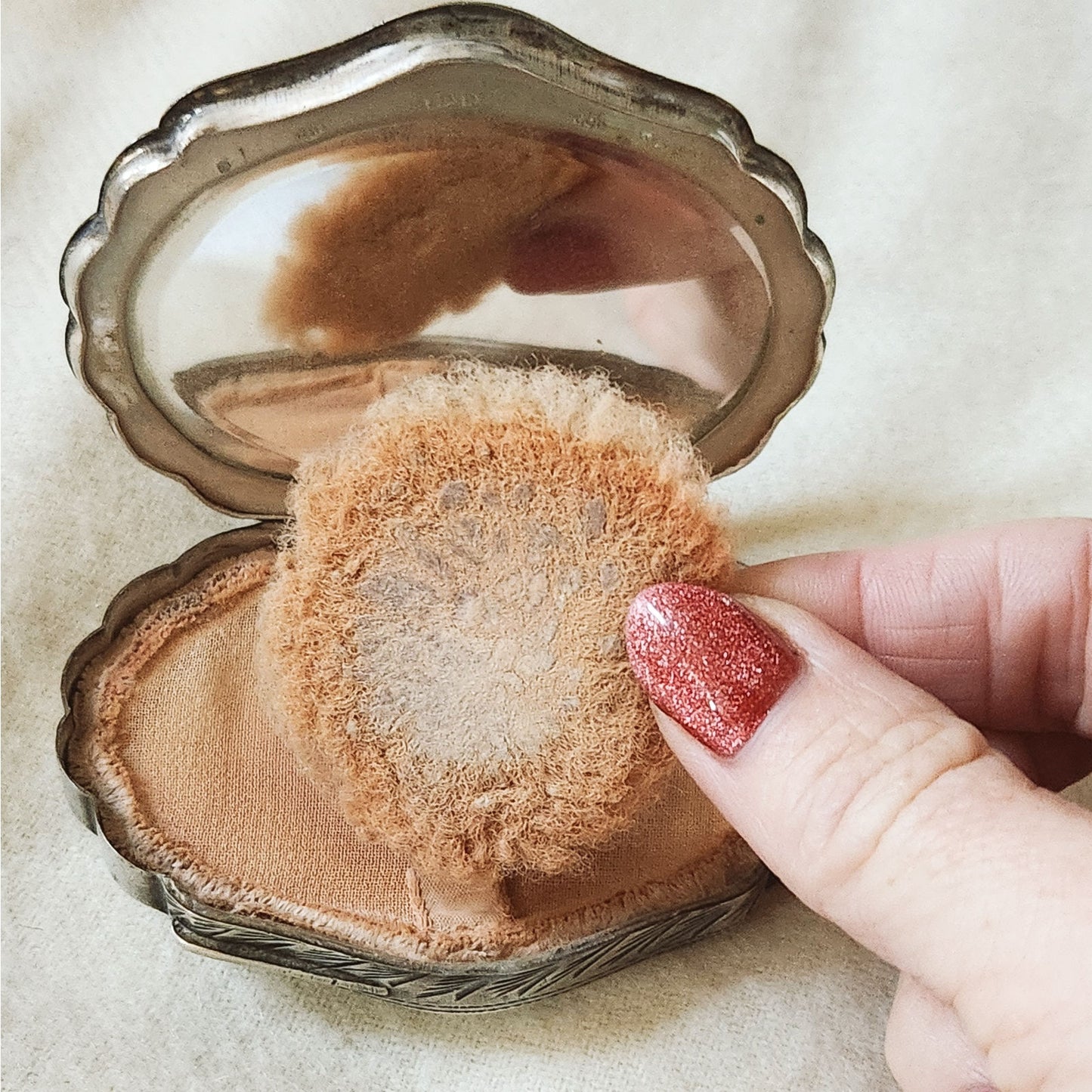 1920s Antique .800  Art Nouveau Silver Compact with Mirror