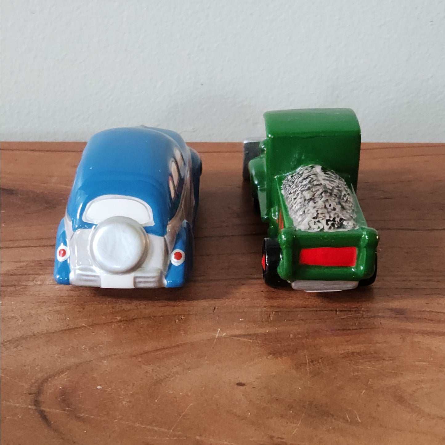 Vintage Department 56 Classic Sedan & Snow Plow — 1990s Snow Village Ceramic Vehicle Set