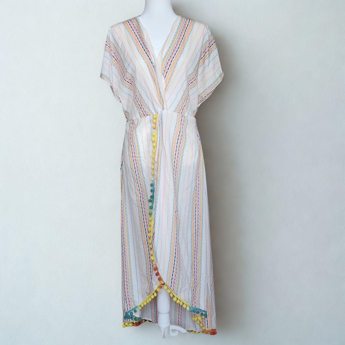 America & Beyond Rainbow Sunshine Pom Pom Beach Cover-Up Dress | Women's Size XL