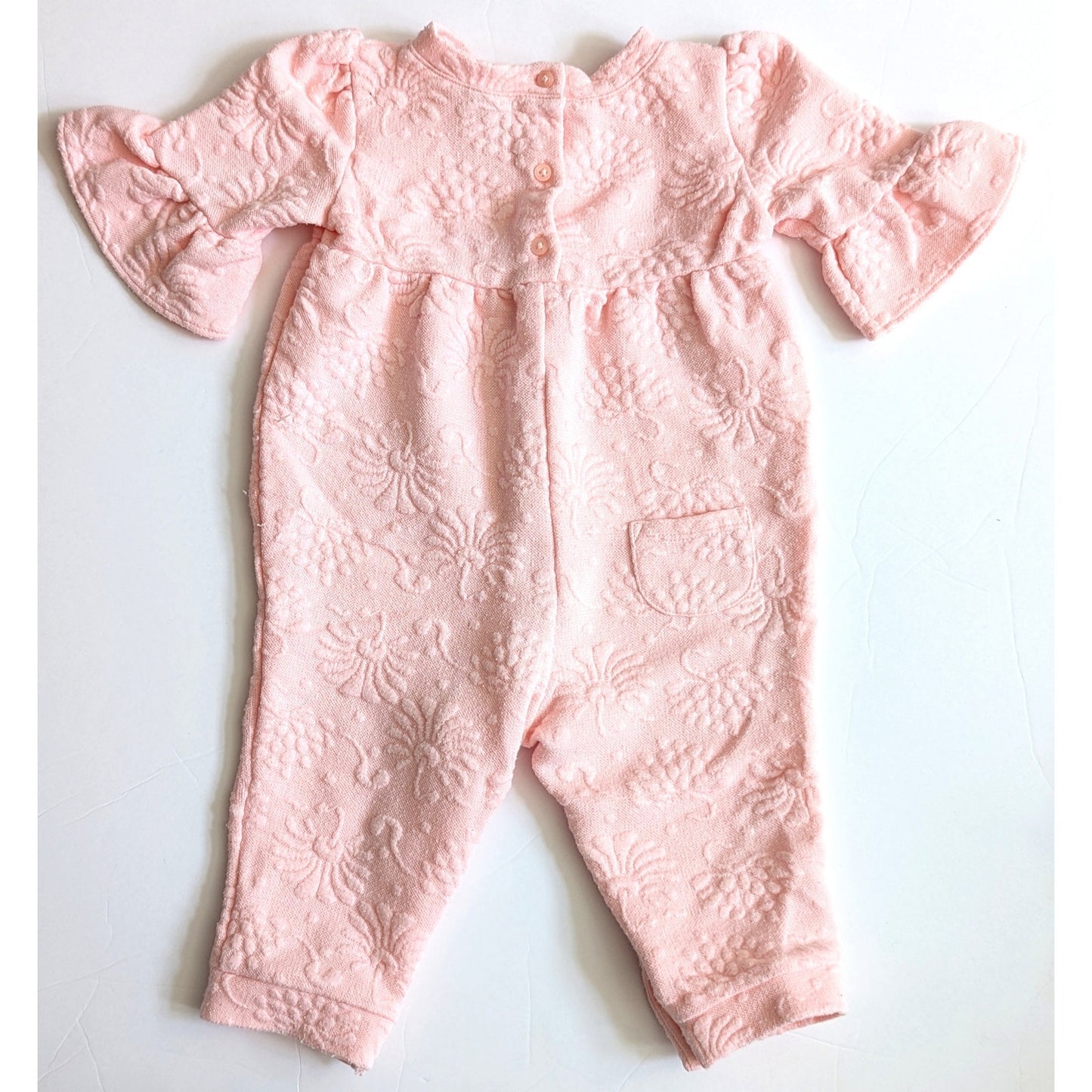 Janie and Jack Baby Girl Quilted One-Piece Jacquard Romper Strawberry Pink | Size 6-12M