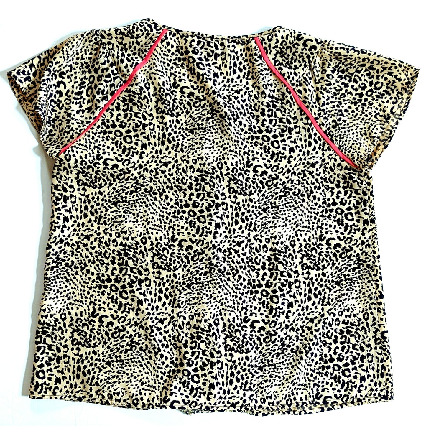 Navy Cheetah Print Keyhole Silky Blouse | Women's M