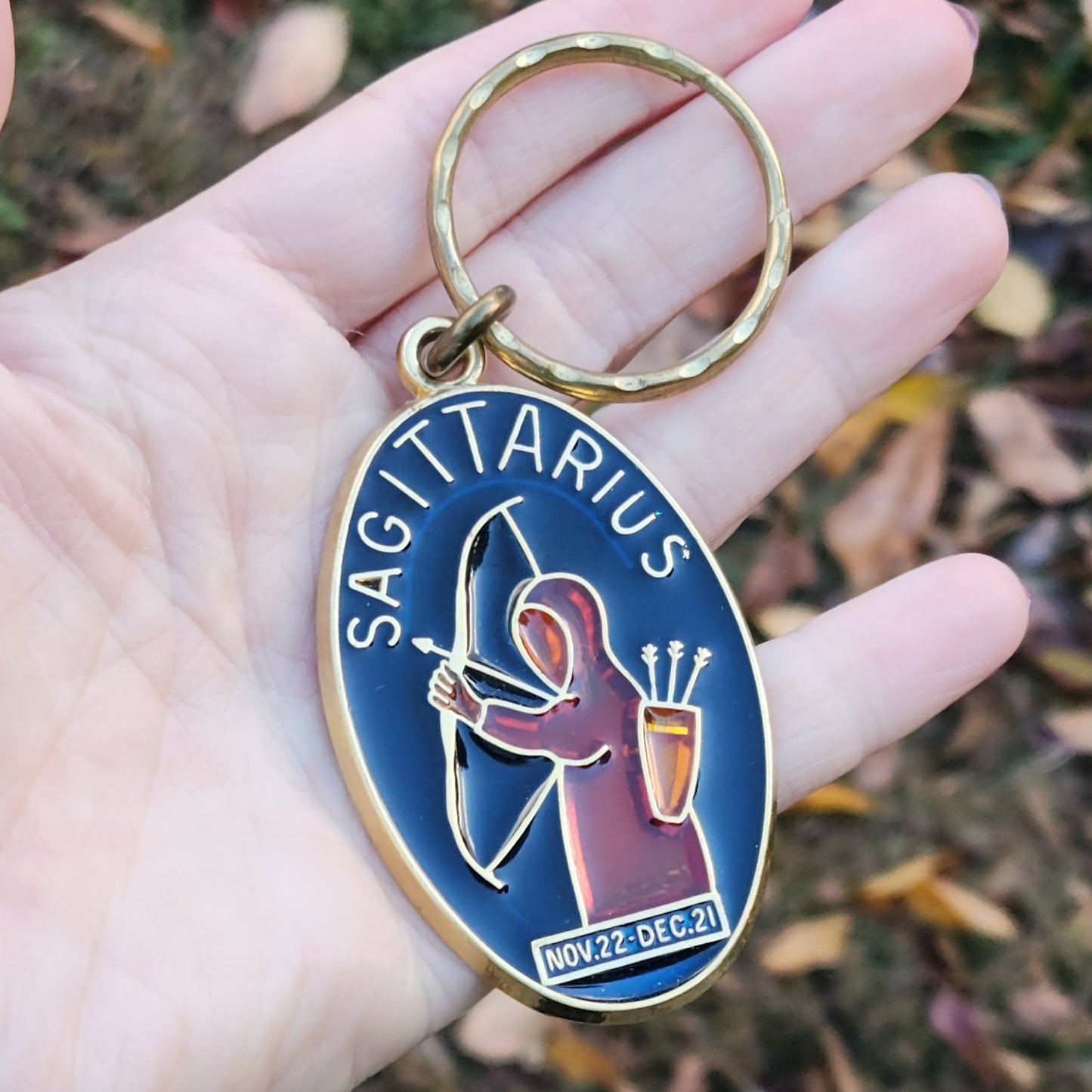 1970s  Enamel and Brass Sagittarius Key Ring