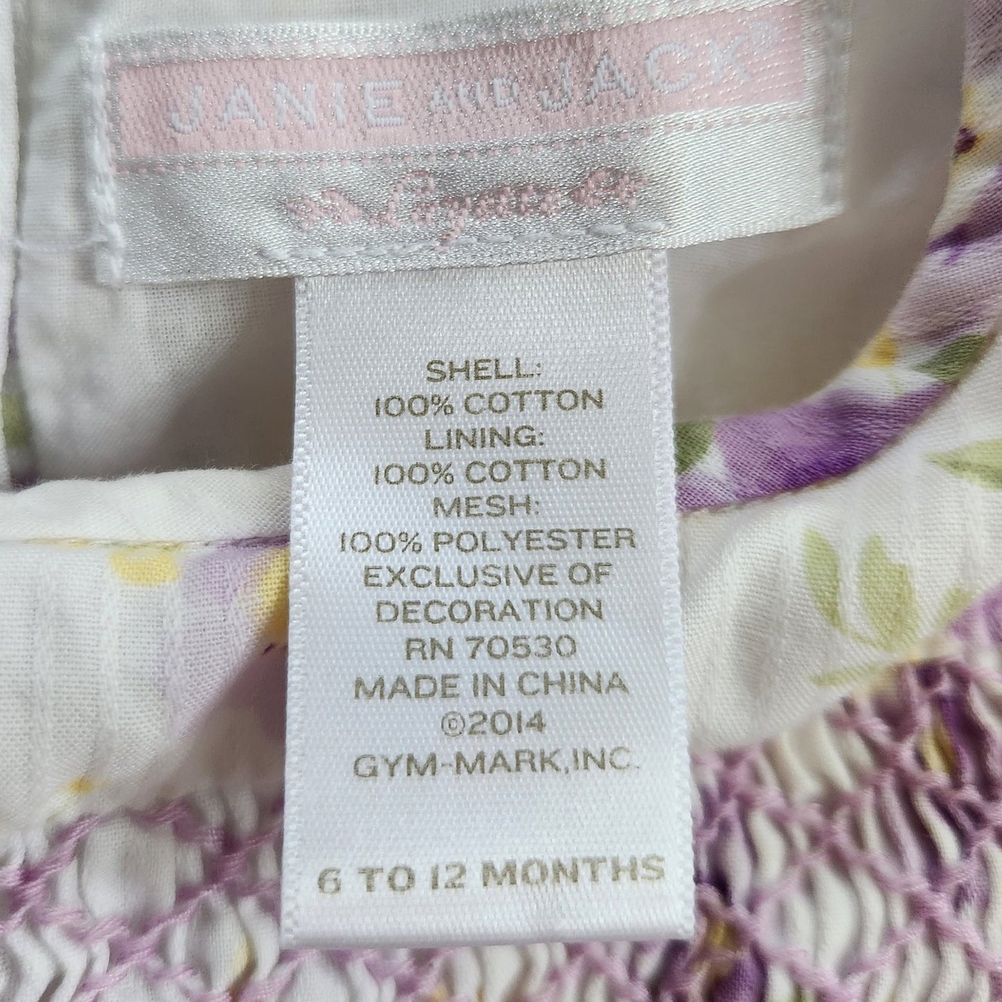 Janie and Jack Layette Hand-Smocked Stripe Dobby Floral Dress Purple Pansy Size 3-6 Months