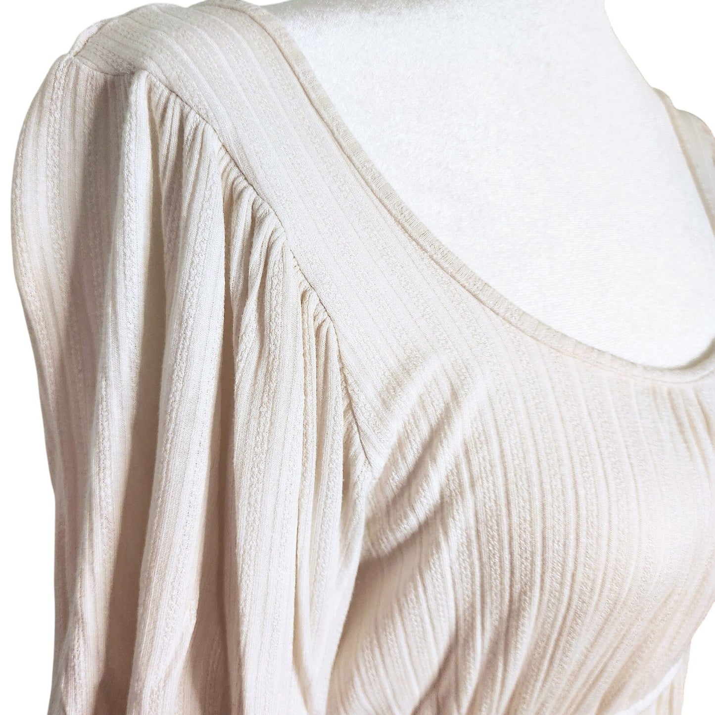 Slate & Willow White Smocked Peplum Top Puff Sleeve Rayon Scoop Neck Blouse | Women's Size M