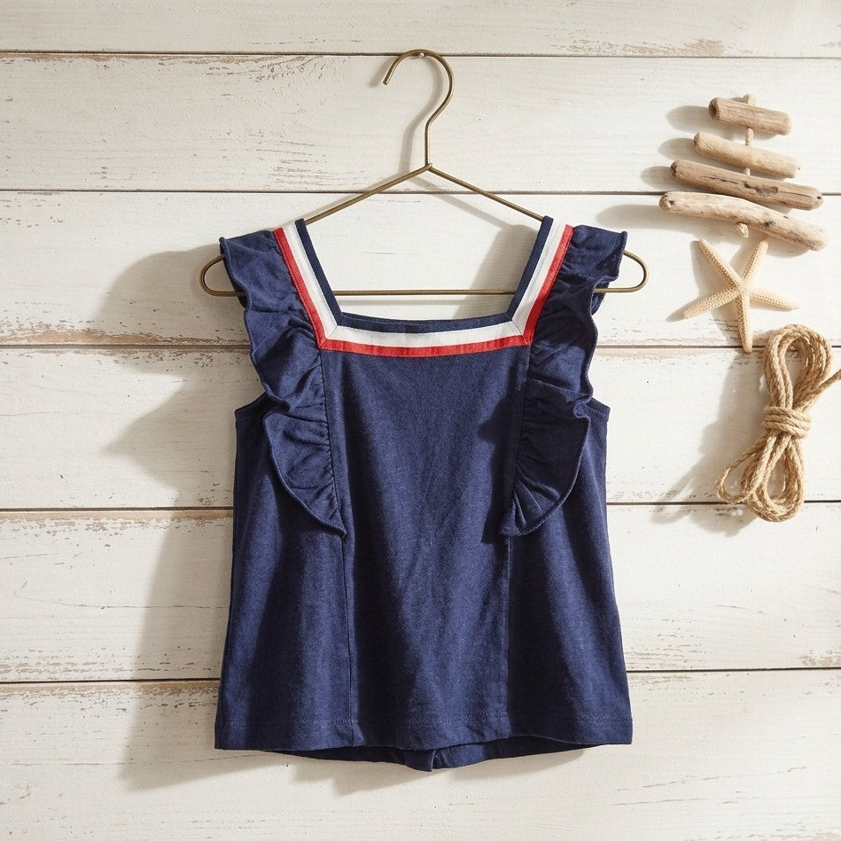 Janie and Jack | Patriotic Flutter Sleeve Navy Ponte Top | Toddler Girls 3