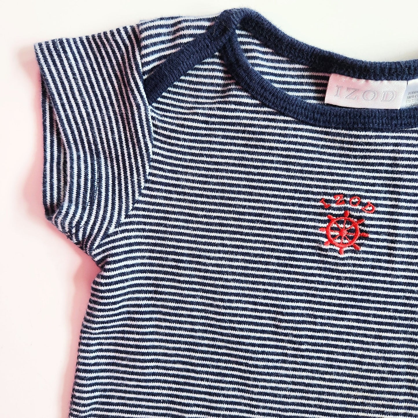 Izod Navy Blue & White Striped Drop Waist Short Sleeve Cotton Dress Size 2T