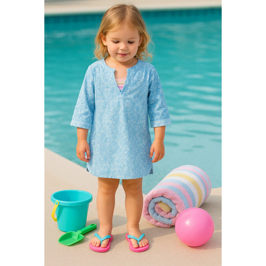 ☀️ Bella Bliss Toddler Girls Swim Cover-Up Cornflower Blue Floral Print | Size 3