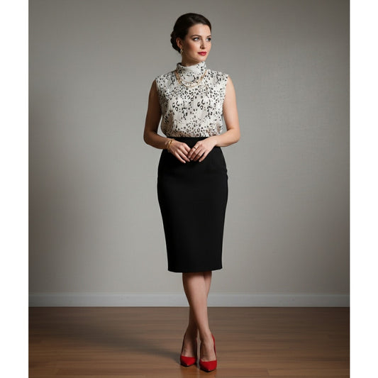 1980s Leopard Print Blouse | Sleeveless Pleated Ivory Black Top | Women's S